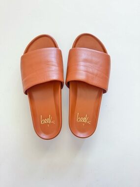 Beek Pelican Cognac Tan Leather Slide Sandals size 7